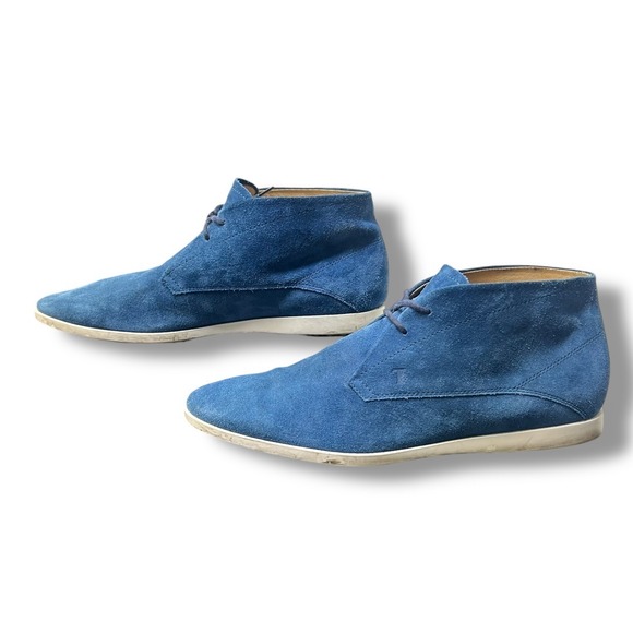 Tods Mens Blue Suede Chukka Desert Boots Made in Italy Size 7.5
